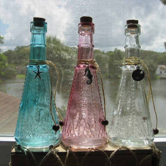 NWOT coastal beach sea ocean colored glass suncatcher charm bottles - Picture 3 of 5